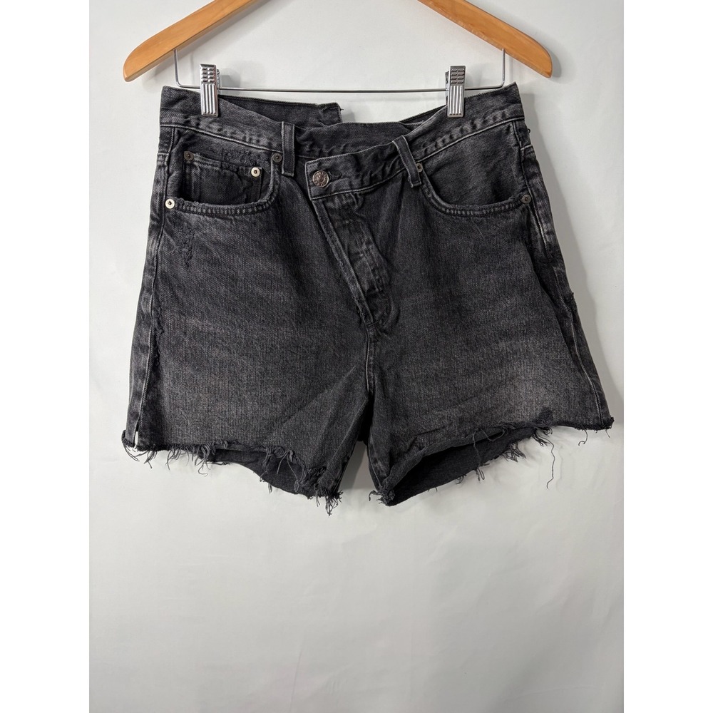 AGOLDE Criss Cross High Rise Denim Shorts Faded Black Womens 29 Boho Y2K